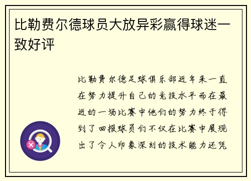 比勒费尔德球员大放异彩赢得球迷一致好评