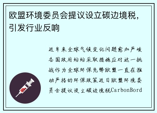 欧盟环境委员会提议设立碳边境税，引发行业反响