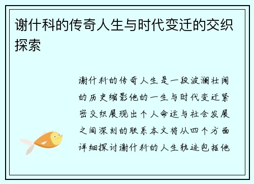 谢什科的传奇人生与时代变迁的交织探索