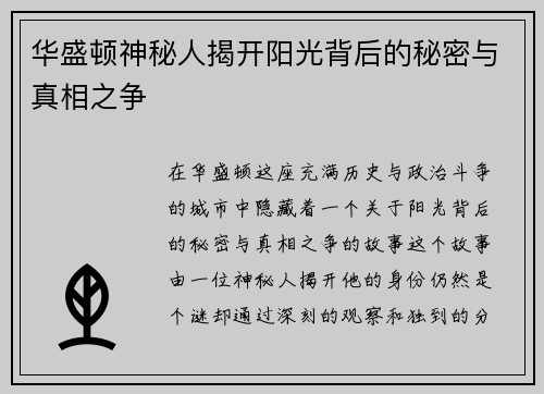 华盛顿神秘人揭开阳光背后的秘密与真相之争